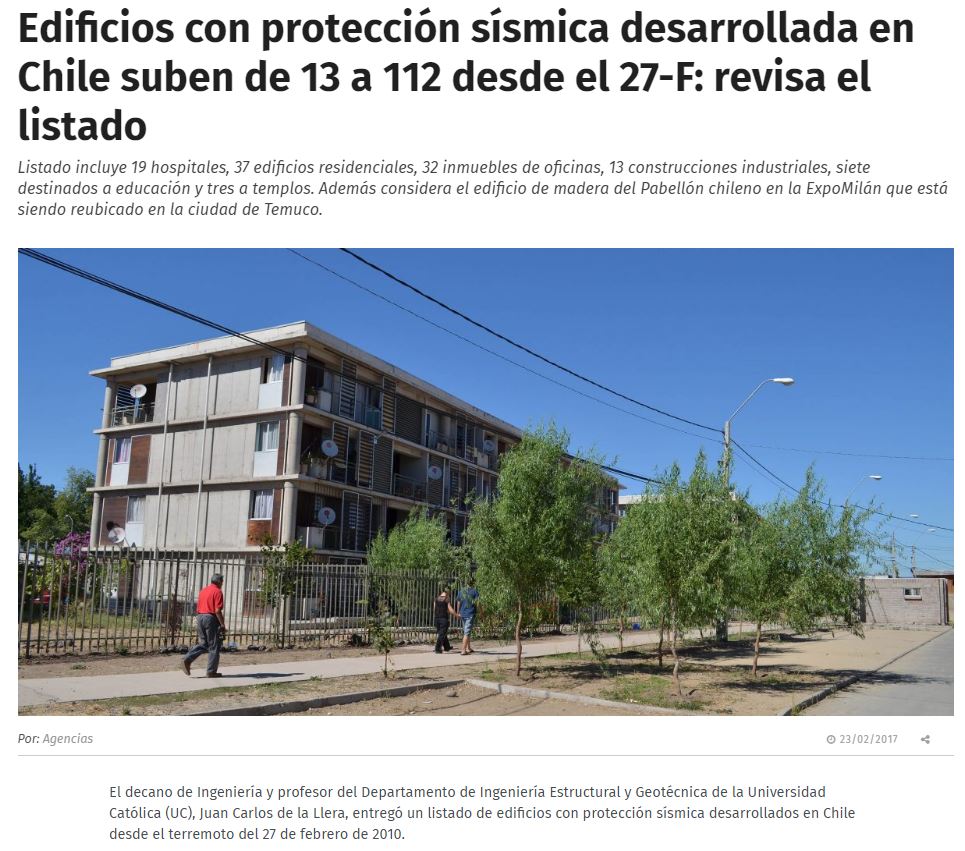 Edificios con protección sísmica desarrollada en Chile suben de 13 a 112 desde el 27-F: revisa el listado