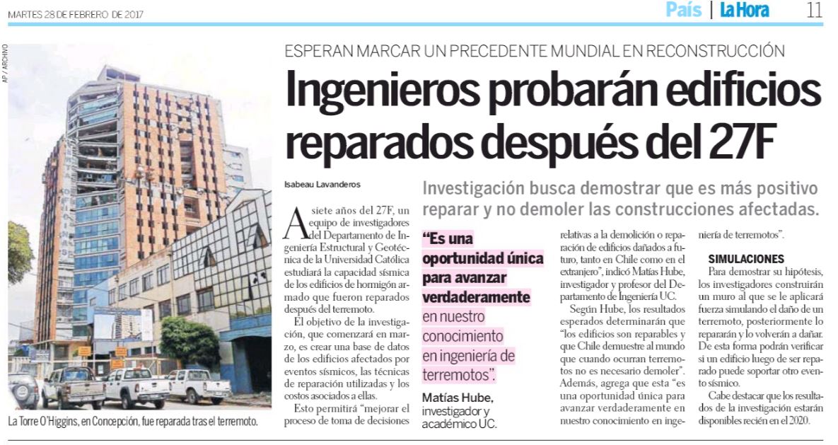 Ingenieros probarán edificios reparados después del 27F