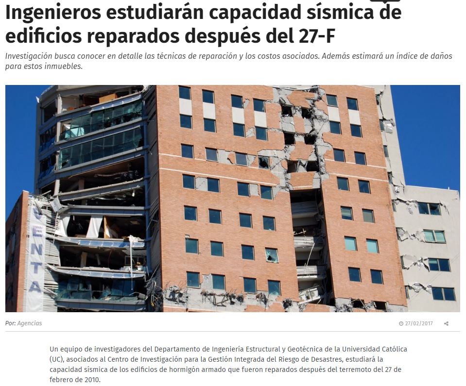 Ingenieros estudiarán capacidad sísmica de edificios reparados después del 27-F