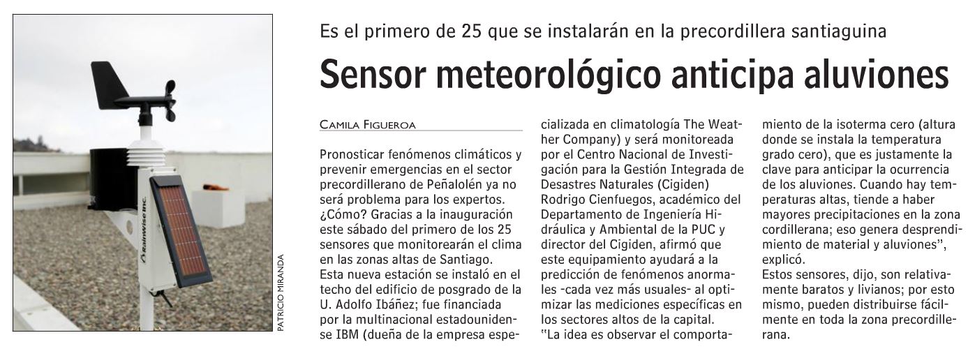 Sensor meteorológico anticipa aluviones