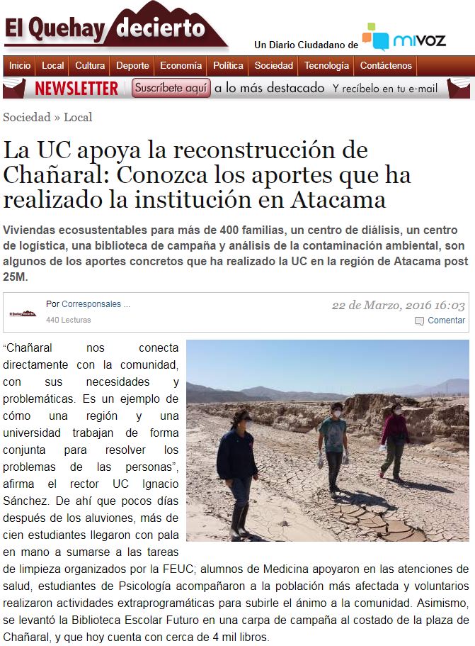 La UC apoya la reconstrucción de Chañaral: Conozca los aportes que ha realizado la institución en Atacama