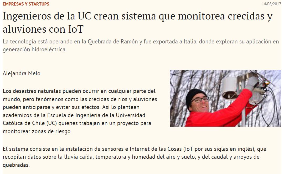 Ingenieros de la UC crean sistema que monitorea crecidas y aluviones con IoT