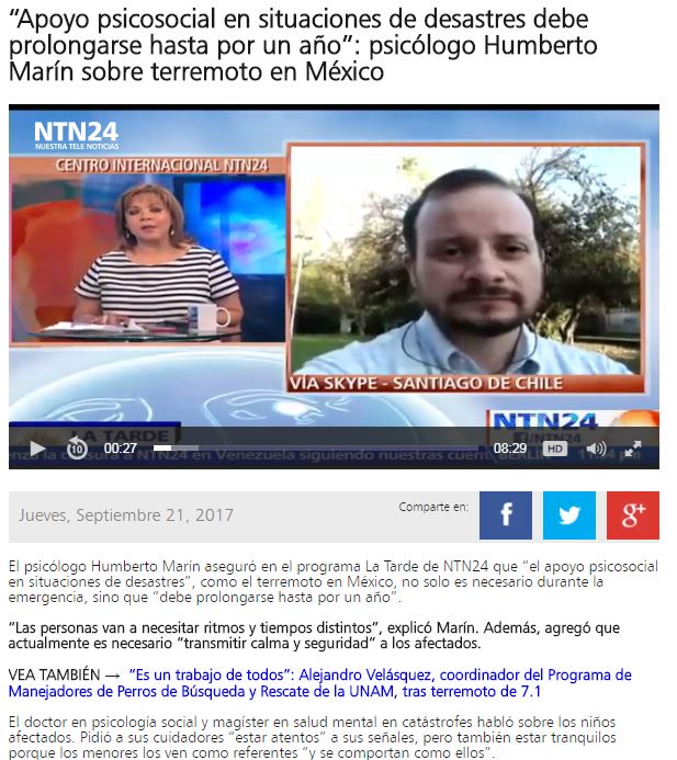 “Apoyo psicosocial en situaciones de desastres debe prolongarse hasta por un año”: psicólogo Humberto Marín sobre terremoto en México