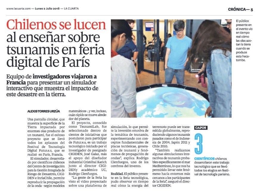 Equipo de Investigadores CIGIDEN muestran simulador interactivo de desastres, en feria digital de Francia