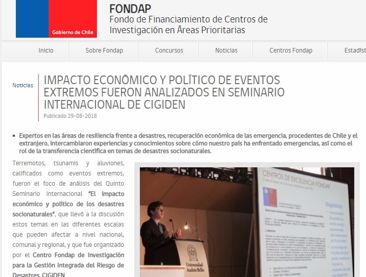 Prensa Conicyt: Impacto Económico Y Político de eventos extremos fueron analizados en Seminario Internacional de CIGIDEN