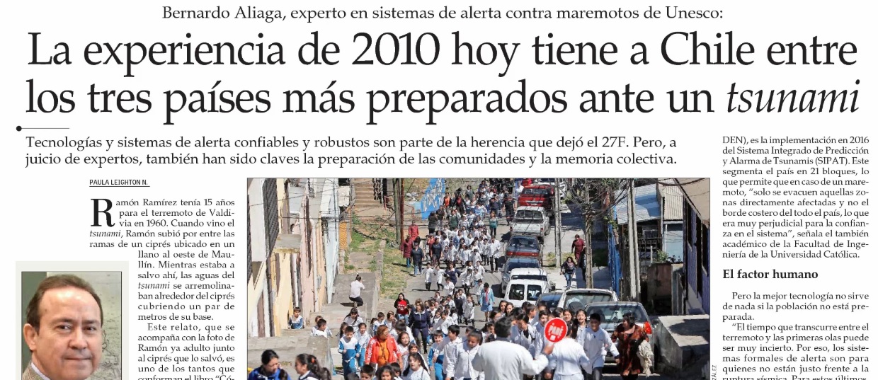 El Mercurio: La experiencia de 2010 hoy tiene a Chile entre los tres países más preparados ante un tsunami