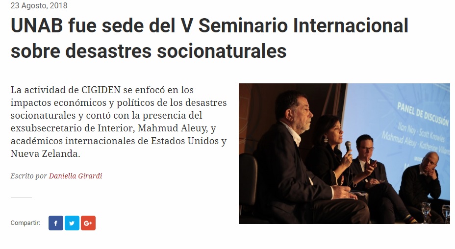 PrensaUNAB: La Universidad Andrés Bello fue sede del V Seminario Internacional sobre desastres socionaturales