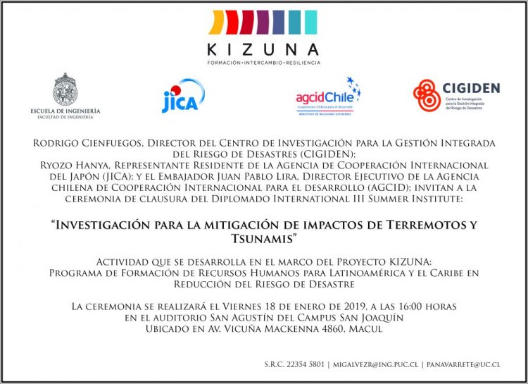 Ceremonia de Clausura: Diplomado internacional sobre reducción del riesgo de desastres, Kizuna-Cigiden