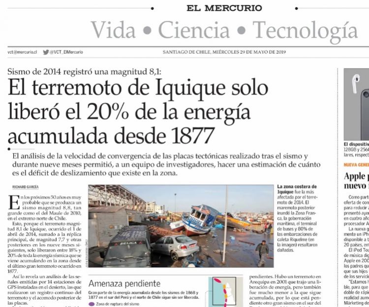 El Mercurio: Terremoto de Iquique solo liberó el 20% de la energía acumulada desde 1877