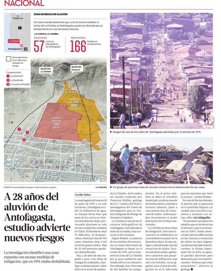 La Tercera: A 28 años del aluvión de Antofagasta, estudio advierte riesgos en zona de La Chimba