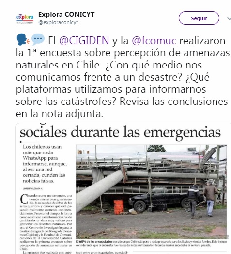 El Mercurio: Encuesta de percepción CIGIDEN