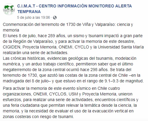 CIMAT Noticias: Conmemoración del terremoto de 1730 de Viña y Valparaíso: ciencia y memoria