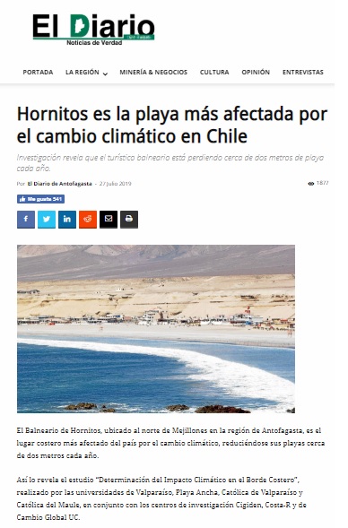 Diario Antofagasta: Hornitos es la playa más afectada por el cambio climático en Chile