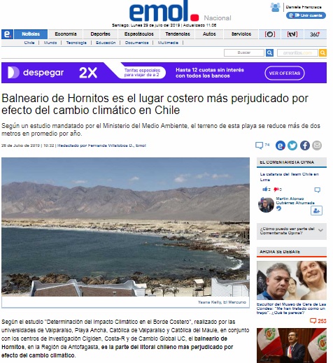 EMOL: Balneario de Hornitos es el lugar costero más perjudicado por efecto del cambio climático en Chile