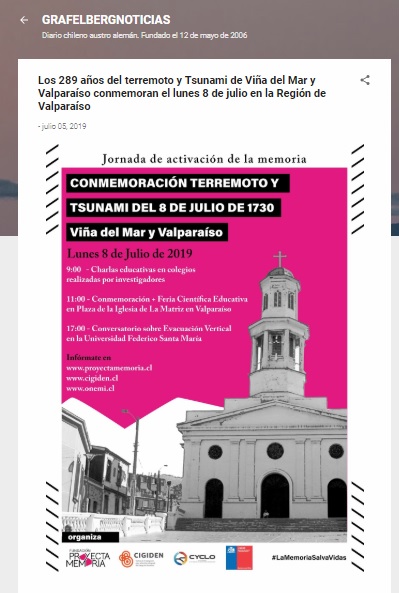 Grafelberg Noticias: Los 289 años del terremoto y Tsunami de Viña del Mar y Valparaíso conmemoran el lunes 8 de julio en la Región