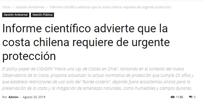 CodeXverde: Informe científico advierte que la costa chilena requiere de urgente protección