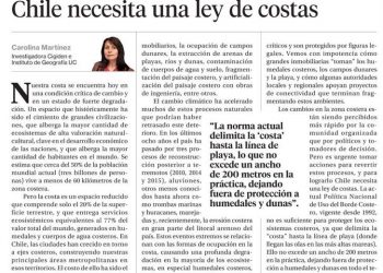 La Segunda: Chile necesita una ley de costas