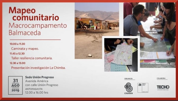 Mapeo comunitario y taller de resiliencia comunitaria frente a desastres en macrocampamento Balmaceda en Antofagasta