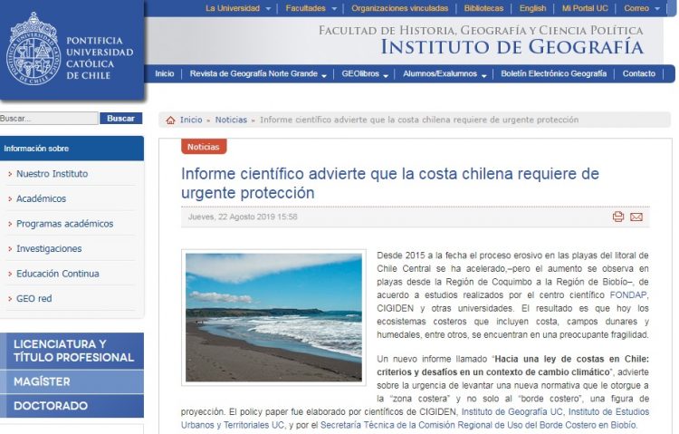 Prensa UC: Costa chilena requiere urgente protección