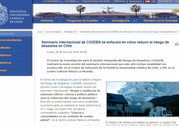 Prensa  UC: Seminario internacional de CIGIDEN se enfocará en cómo reducir el riesgo de desastres en Chile