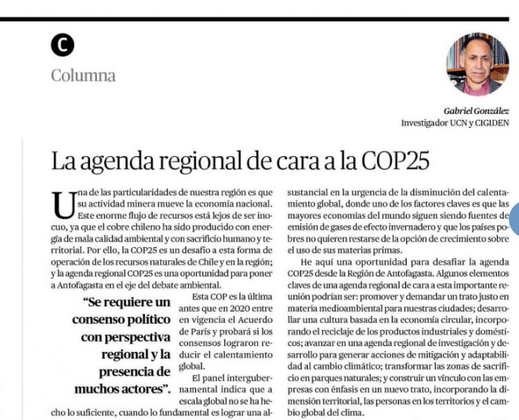 Mercurio Antofagasta: La agenda regional de cara a la COP 25