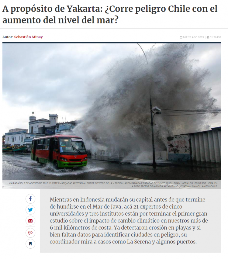 La Tercera: A propósito de Yakarta: ¿Corre peligro Chile con el aumento del nivel del mar?