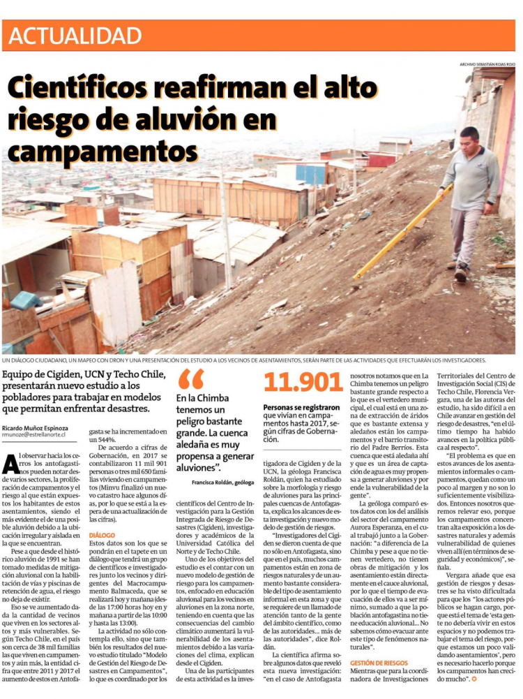 Estrella de Antofagasta: Científicos reafirman el alto riesgo de aluvión en campamentos