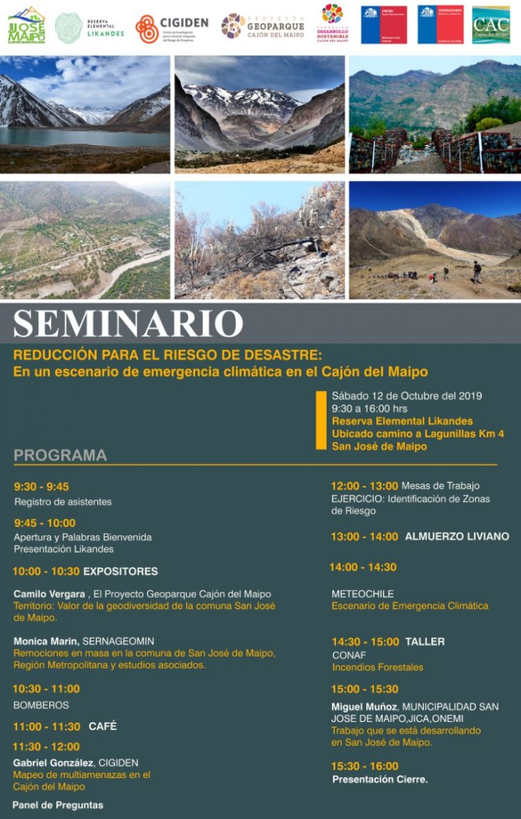 Seminario: Reducción para el riesgo de desastre en un escenario de emergencia climática en el Cajón del Maipo