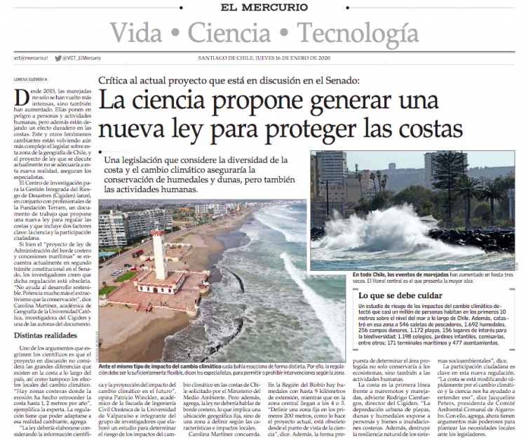 El Mercurio: La ciencia propone generar una nueva ley para proteger las costas