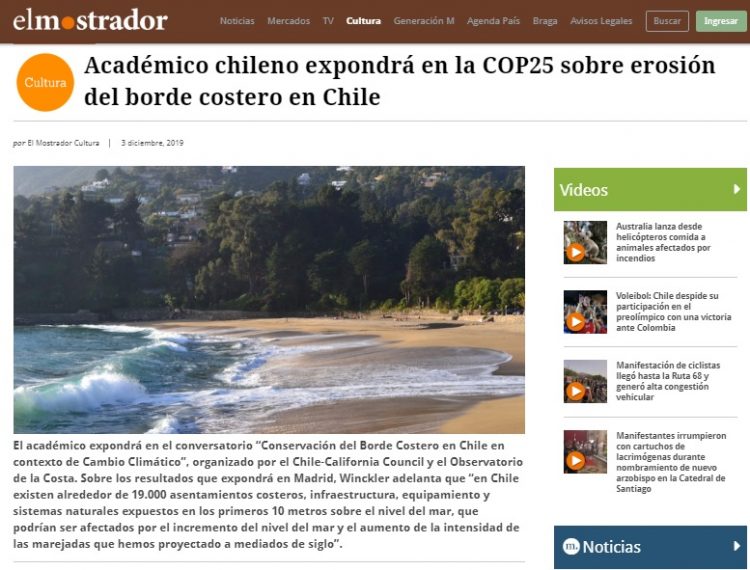 El Mostrador: Académico chileno expondrá en la COP25 sobre erosión del borde costero en Chile