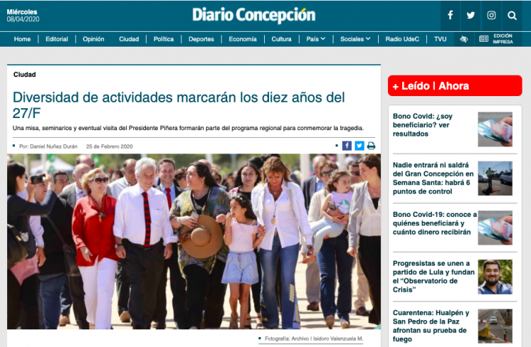 Diario Concepción: Diversidad de actividades marcaran los diez años del 27F