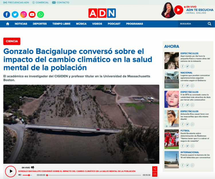ADN Radio: Gonzalo Bacigalupe conversó sobre el impacto del cambio climático en la salud mental de la población