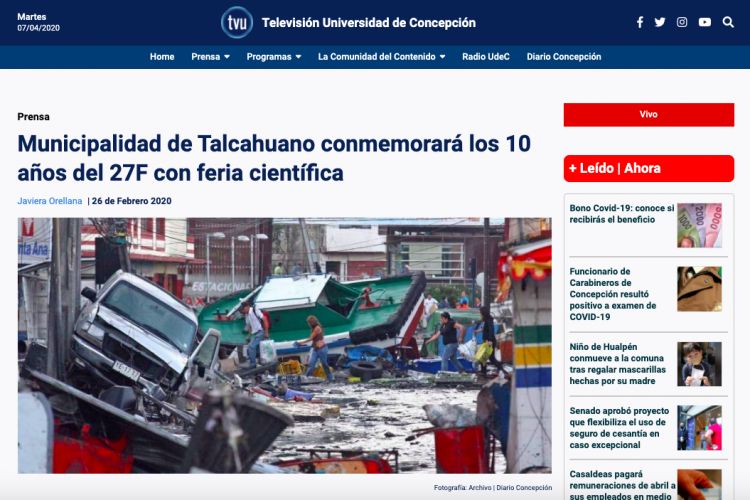 TVU.cl: Municipalidad de Talcahuano conmemorará los 10 años del 27F con feria científica