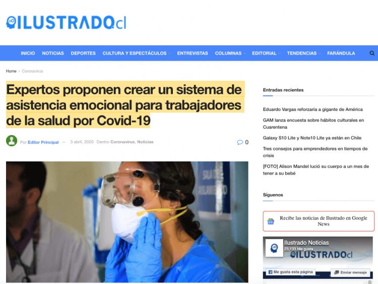 El Ilustrado.cl: Expertos proponen crear un sistema de asistencia emocional para trabajadores de la salud por Covid-19