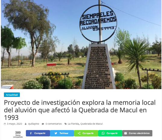 Quillayino: Proyecto de investigación explora la memoria local del aluvión que afectó la Quebrada de Macul en 1993