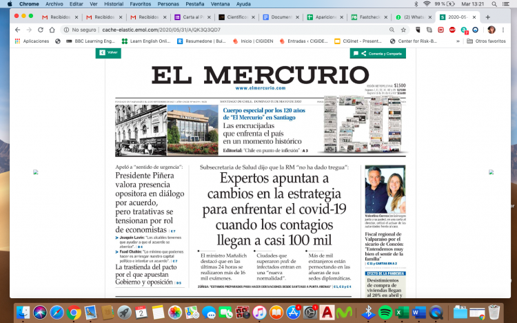 El Mercurio: Expertos apuntan a un cambio de estrategia para enfrentar el covid 19 cuando los contagios llegan a casi 100 mil