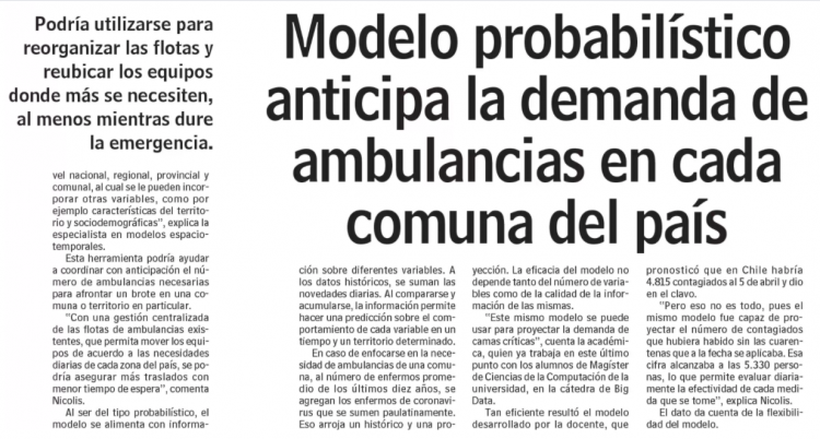 LUN: Modelo probabilístico anticipa la demanda de ambulancias en cada comuna del país