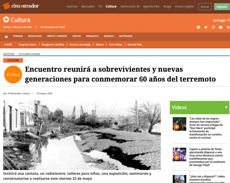 El Mostrador: Encuentro reunirá a sobrevivientes y nuevas generaciones para conmemorar 60 años del terremoto