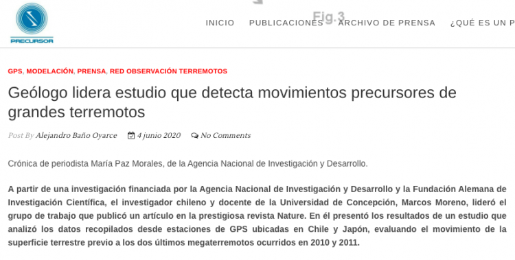 Precursor.cl: Geólogo lidera estudio que detecta movimientos precursores de grandes terremotos