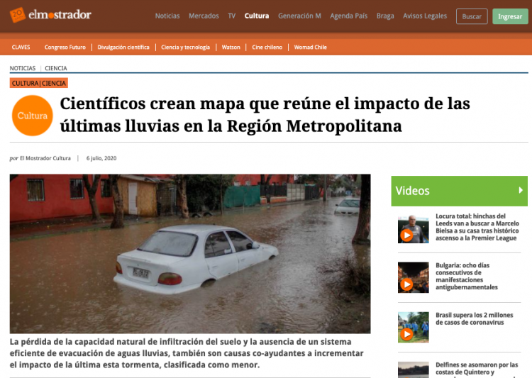 El Mostrador: Científicos crean mapa que reúne el impacto de las últimas lluvias en la Región Metropolitana