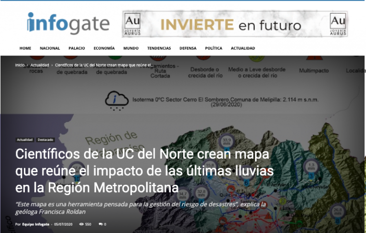 Infogate: Científicos de la UC del Norte crean mapa que reúne el impacto de las últimas lluvias en la Región Metropolitana