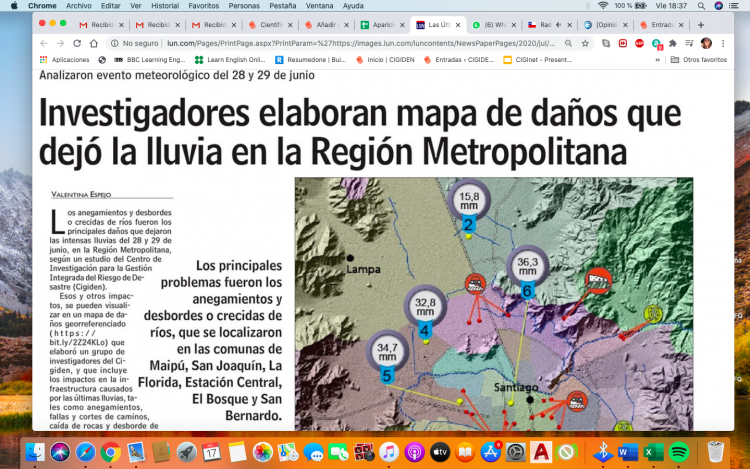 LUN: Investigadores elaboran mapa de daños que dejó la lluvia en la Región Metropolitana