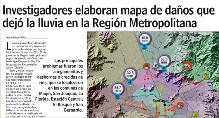LUN: Investigadores elaboran mapa de daños que dejó la lluvia en la Región Metropolitana