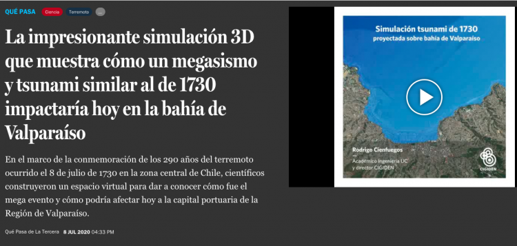 La Tercera.com: La impresionante simulación 3D que muestra cómo un megasismo y tsunami similar al de 1730 impactaría hoy en la bahía de Valparaíso