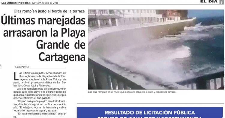 LUN: Últimas marejadas arrasaron la Playa Grande de Cartagena