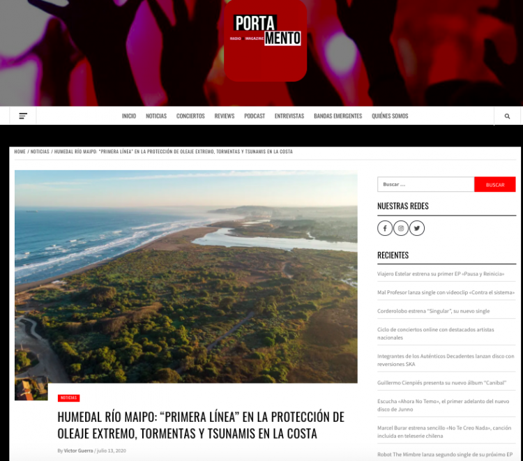 Portamento.cl – Humedal Rio Maipo: “Primera línea” en la protección de oleaje extremo, tormentas y tsunamis en la costa