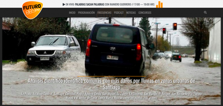 Futuro.cl: Análisis científico identifica comunas con más daños por lluvias en zonas urbanas de Santiago