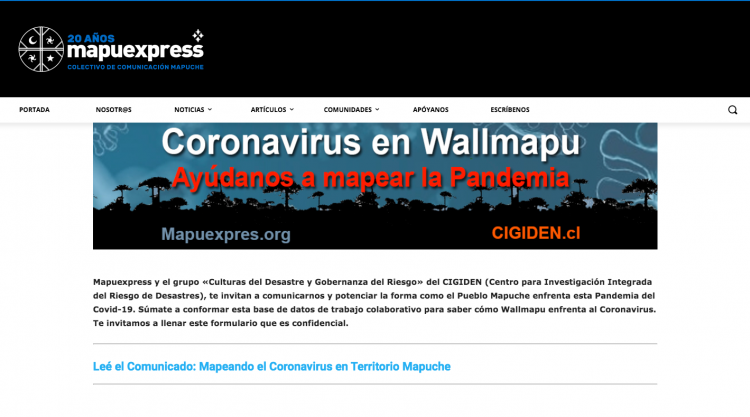 Lanzan plataforma digital que documentará los efectos de la pandemia en el territorio mapuche