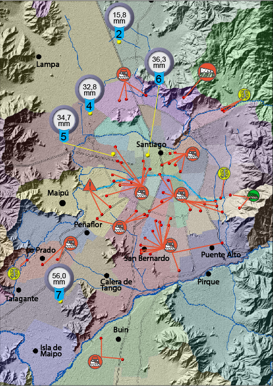 Científicos crean mapa que reúne el impacto de las últimas lluvias en la Región Metropolitana