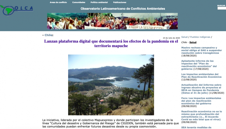 Olca.cl: Lanzan plataforma digital que documentará los efectos de la pandemia en el territorio mapuche